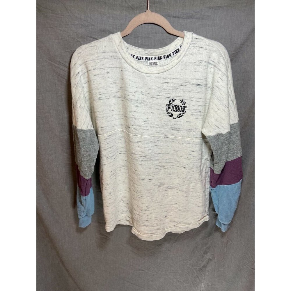 PINK Victoria Secret Sweater Women Extra Small White Multicolor Pullover Ladies.
